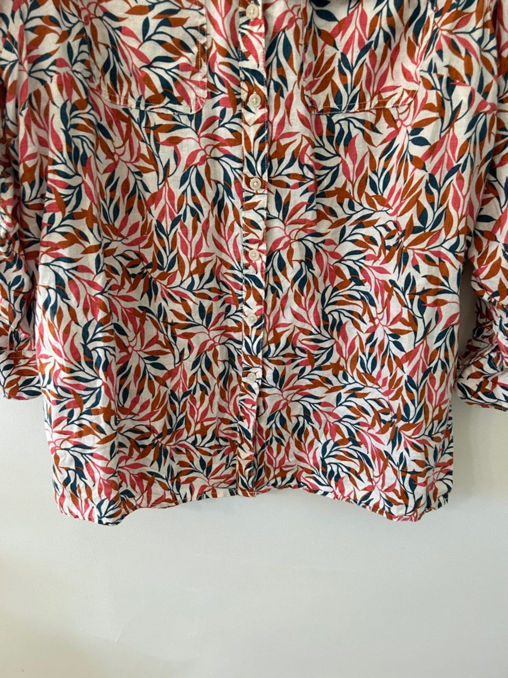 Lands' End A Line Linen Tunic Women’s XL Floral Leaf Print Button Up Resort Wear - Picture 5 of 16